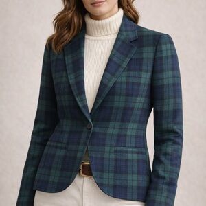 Pendleton 100% Wool Plaid Blazer | Blue Green Tartan | Preppy Spring Jacket